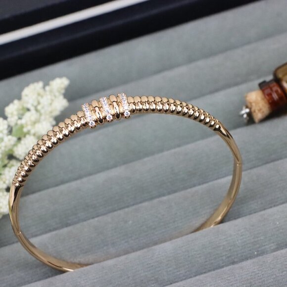 Chic Rose Gold Bangle with Textured Bead Design, XPBL0564 - Picture 12 of 12